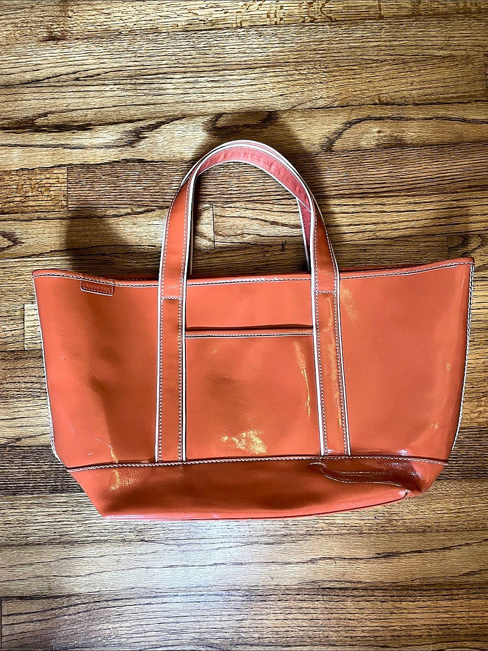 Vintage Lands' End Patent Leather Tote in Orange